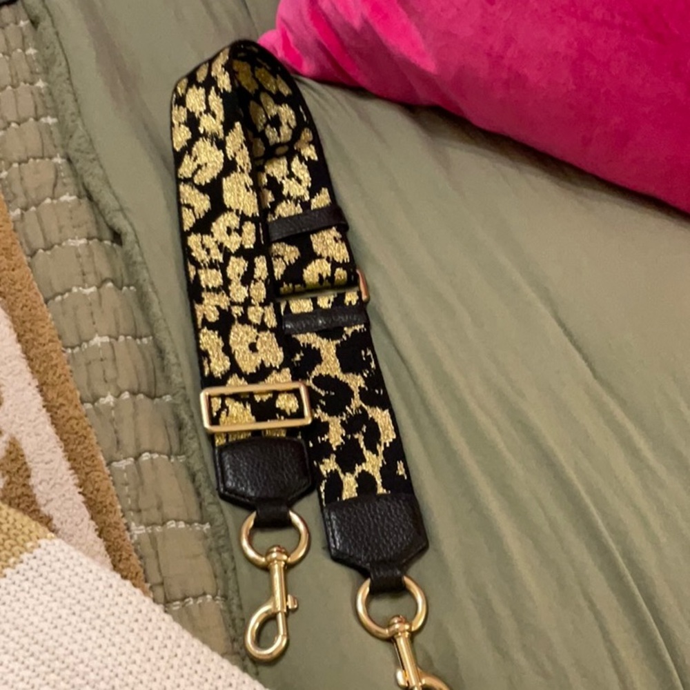 Adjustable Black and Gold Leopard Print Bag Strap - Women's Accessory